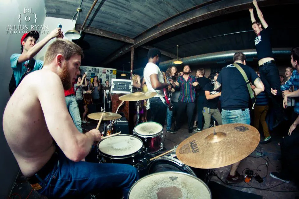 Brendan Smyth drumming with the band Nervous Passenger.
